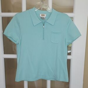 Talbots Light Teal/Aqua Zip Polo Lightweight Sweater Top Size: LP
